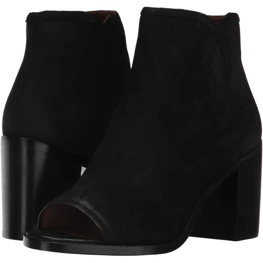 Frye Women's Danica Peep Bootie Boot, Black Nubuck.